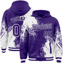 Charger l&#39;image dans la galerie, Custom Purple White Abstract Brush Stroke 3D Pattern Design Bomber Full-Snap Varsity Letterman Hoodie Jacket
