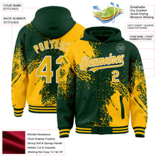 Charger l&#39;image dans la galerie, Custom Green Gold-White Abstract Brush Stroke 3D Pattern Design Bomber Full-Snap Varsity Letterman Hoodie Jacket
