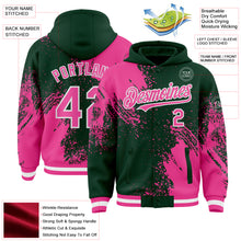 Charger l&#39;image dans la galerie, Custom Green Pink-White Abstract Brush Stroke 3D Pattern Design Bomber Full-Snap Varsity Letterman Hoodie Jacket
