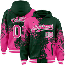 Charger l&#39;image dans la galerie, Custom Green Pink-White Abstract Brush Stroke 3D Pattern Design Bomber Full-Snap Varsity Letterman Hoodie Jacket
