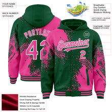 Charger l&#39;image dans la galerie, Custom Kelly Green Pink-White Abstract Brush Stroke 3D Pattern Design Bomber Full-Snap Varsity Letterman Hoodie Jacket
