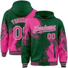 Charger l&#39;image dans la galerie, Custom Kelly Green Pink-White Abstract Brush Stroke 3D Pattern Design Bomber Full-Snap Varsity Letterman Hoodie Jacket

