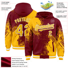Charger l&#39;image dans la galerie, Custom Crimson Gold-White Abstract Brush Stroke 3D Pattern Design Bomber Full-Snap Varsity Letterman Hoodie Jacket
