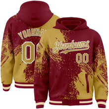 Charger l&#39;image dans la galerie, Custom Crimson Old Gold-White Abstract Brush Stroke 3D Pattern Design Bomber Full-Snap Varsity Letterman Hoodie Jacket
