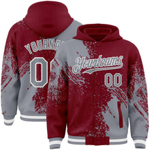 Charger l&#39;image dans la galerie, Custom Crimson Gray-White Abstract Brush Stroke 3D Pattern Design Bomber Full-Snap Varsity Letterman Hoodie Jacket

