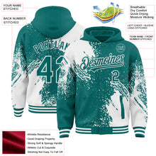 Charger l&#39;image dans la galerie, Custom Teal White Abstract Brush Stroke 3D Pattern Design Bomber Full-Snap Varsity Letterman Hoodie Jacket
