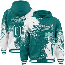 Charger l&#39;image dans la galerie, Custom Teal White Abstract Brush Stroke 3D Pattern Design Bomber Full-Snap Varsity Letterman Hoodie Jacket
