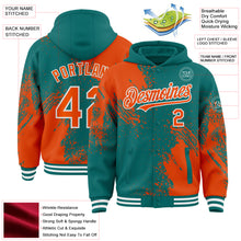 Charger l&#39;image dans la galerie, Custom Teal Orange-White Abstract Brush Stroke 3D Pattern Design Bomber Full-Snap Varsity Letterman Hoodie Jacket
