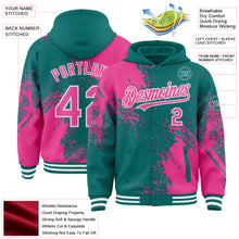 Charger l&#39;image dans la galerie, Custom Teal Pink-White Abstract Brush Stroke 3D Pattern Design Bomber Full-Snap Varsity Letterman Hoodie Jacket
