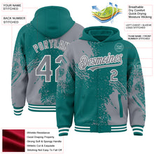 Charger l&#39;image dans la galerie, Custom Teal Gray-White Abstract Brush Stroke 3D Pattern Design Bomber Full-Snap Varsity Letterman Hoodie Jacket
