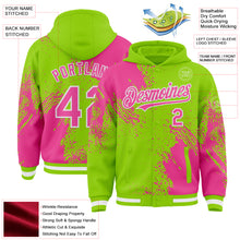 Charger l&#39;image dans la galerie, Custom Neon Green Pink-White Abstract Brush Stroke 3D Pattern Design Bomber Full-Snap Varsity Letterman Hoodie Jacket
