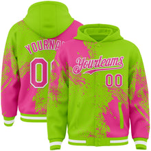 Charger l&#39;image dans la galerie, Custom Neon Green Pink-White Abstract Brush Stroke 3D Pattern Design Bomber Full-Snap Varsity Letterman Hoodie Jacket
