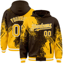 Charger l&#39;image dans la galerie, Custom Brown Gold-White Abstract Brush Stroke 3D Pattern Design Bomber Full-Snap Varsity Letterman Hoodie Jacket
