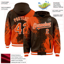 Charger l&#39;image dans la galerie, Custom Brown Orange-White Abstract Brush Stroke 3D Pattern Design Bomber Full-Snap Varsity Letterman Hoodie Jacket
