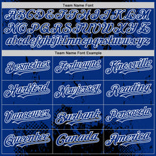 Load image into Gallery viewer, Custom Black Royal-White Splash Art 3D Pattern Design Bomber Full-Snap Varsity Letterman Hoodie Jacket
