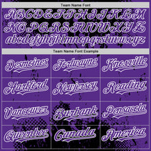 Load image into Gallery viewer, Custom Black Purple-White Splash Art 3D Pattern Design Bomber Full-Snap Varsity Letterman Hoodie Jacket
