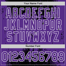 Load image into Gallery viewer, Custom Black Purple-White Splash Art 3D Pattern Design Bomber Full-Snap Varsity Letterman Hoodie Jacket
