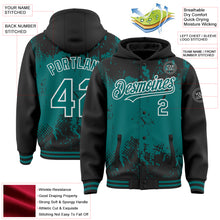 Load image into Gallery viewer, Custom Black Teal-White Splash Art 3D Pattern Design Bomber Full-Snap Varsity Letterman Hoodie Jacket
