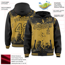 Load image into Gallery viewer, Custom Black Old Gold Splash Art 3D Pattern Design Bomber Full-Snap Varsity Letterman Hoodie Jacket
