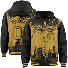 Load image into Gallery viewer, Custom Black Old Gold Splash Art 3D Pattern Design Bomber Full-Snap Varsity Letterman Hoodie Jacket
