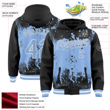 Load image into Gallery viewer, Custom Black Light Blue-White Splash Art 3D Pattern Design Bomber Full-Snap Varsity Letterman Hoodie Jacket
