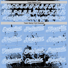 Load image into Gallery viewer, Custom Black Light Blue-White Splash Art 3D Pattern Design Bomber Full-Snap Varsity Letterman Hoodie Jacket
