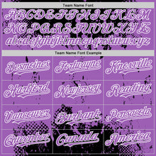 Load image into Gallery viewer, Custom Black Medium Purple-White Splash Art 3D Pattern Design Bomber Full-Snap Varsity Letterman Hoodie Jacket
