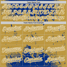 Load image into Gallery viewer, Custom Royal Old Gold-White Splash Art 3D Pattern Design Bomber Full-Snap Varsity Letterman Hoodie Jacket
