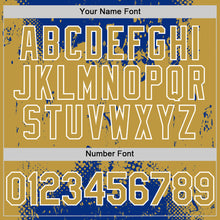 Load image into Gallery viewer, Custom Royal Old Gold-White Splash Art 3D Pattern Design Bomber Full-Snap Varsity Letterman Hoodie Jacket
