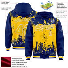 Load image into Gallery viewer, Custom Royal Yellow-White Splash Art 3D Pattern Design Bomber Full-Snap Varsity Letterman Hoodie Jacket
