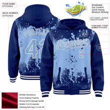 Load image into Gallery viewer, Custom Royal Light Blue-White Splash Art 3D Pattern Design Bomber Full-Snap Varsity Letterman Hoodie Jacket
