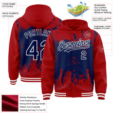 Load image into Gallery viewer, Custom Red Navy-White Splash Art 3D Pattern Design Bomber Full-Snap Varsity Letterman Hoodie Jacket
