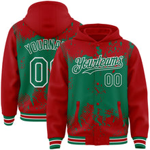 Load image into Gallery viewer, Custom Red Kelly Green-White Splash Art 3D Pattern Design Bomber Full-Snap Varsity Letterman Hoodie Jacket
