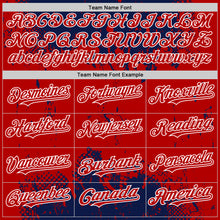 Load image into Gallery viewer, Custom Navy Red-White Splash Art 3D Pattern Design Bomber Full-Snap Varsity Letterman Hoodie Jacket
