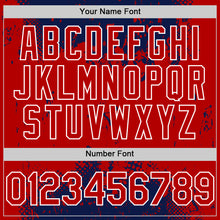 Load image into Gallery viewer, Custom Navy Red-White Splash Art 3D Pattern Design Bomber Full-Snap Varsity Letterman Hoodie Jacket
