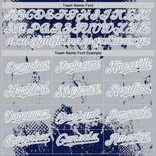 Load image into Gallery viewer, Custom Navy Gray-White Splash Art 3D Pattern Design Bomber Full-Snap Varsity Letterman Hoodie Jacket
