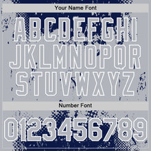 Load image into Gallery viewer, Custom Navy Gray-White Splash Art 3D Pattern Design Bomber Full-Snap Varsity Letterman Hoodie Jacket
