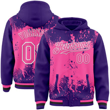 Load image into Gallery viewer, Custom Purple Pink Black-White Splash Art 3D Pattern Design Bomber Full-Snap Varsity Letterman Hoodie Jacket
