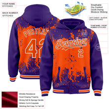 Load image into Gallery viewer, Custom Purple Orange-White Splash Art 3D Pattern Design Bomber Full-Snap Varsity Letterman Hoodie Jacket
