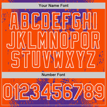 Load image into Gallery viewer, Custom Purple Orange-White Splash Art 3D Pattern Design Bomber Full-Snap Varsity Letterman Hoodie Jacket
