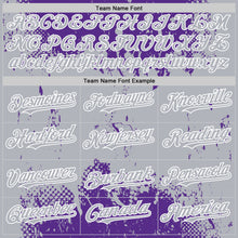 Load image into Gallery viewer, Custom Purple Gray-White Splash Art 3D Pattern Design Bomber Full-Snap Varsity Letterman Hoodie Jacket
