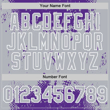 Load image into Gallery viewer, Custom Purple Gray-White Splash Art 3D Pattern Design Bomber Full-Snap Varsity Letterman Hoodie Jacket
