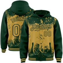 Загрузить изображение в средство просмотра галереи, Custom Green Old Gold Splash Art 3D Pattern Design Bomber Full-Snap Varsity Letterman Hoodie Jacket

