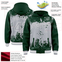 Load image into Gallery viewer, Custom Green Gray-White Splash Art 3D Pattern Design Bomber Full-Snap Varsity Letterman Hoodie Jacket

