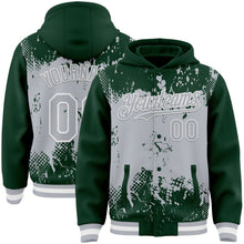 Load image into Gallery viewer, Custom Green Gray-White Splash Art 3D Pattern Design Bomber Full-Snap Varsity Letterman Hoodie Jacket
