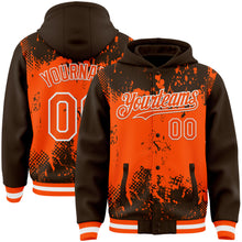 Load image into Gallery viewer, Custom Brown Orange-White Splash Art 3D Pattern Design Bomber Full-Snap Varsity Letterman Hoodie Jacket
