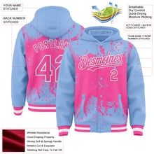 Load image into Gallery viewer, Custom Light Blue Pink-White Splash Art 3D Pattern Design Bomber Full-Snap Varsity Letterman Hoodie Jacket
