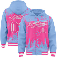 Load image into Gallery viewer, Custom Light Blue Pink-White Splash Art 3D Pattern Design Bomber Full-Snap Varsity Letterman Hoodie Jacket
