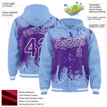 Load image into Gallery viewer, Custom Light Blue Purple-White Splash Art 3D Pattern Design Bomber Full-Snap Varsity Letterman Hoodie Jacket
