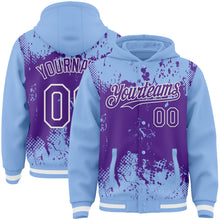Load image into Gallery viewer, Custom Light Blue Purple-White Splash Art 3D Pattern Design Bomber Full-Snap Varsity Letterman Hoodie Jacket

